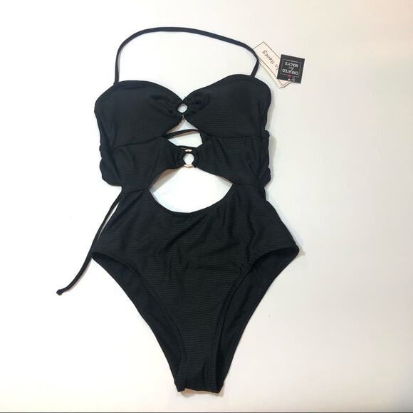 Hula Honey BLACK Ribbed One-Piece Swimsuit - Picture 4 of 6